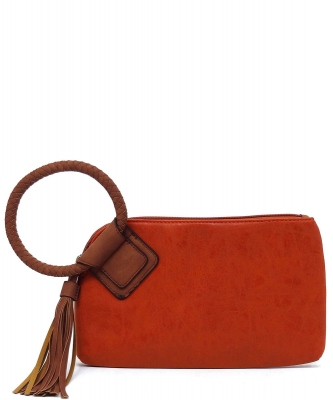 Fashion Cuff Handle Tassel Wristlet Clutch BP204 RUST/BROWN